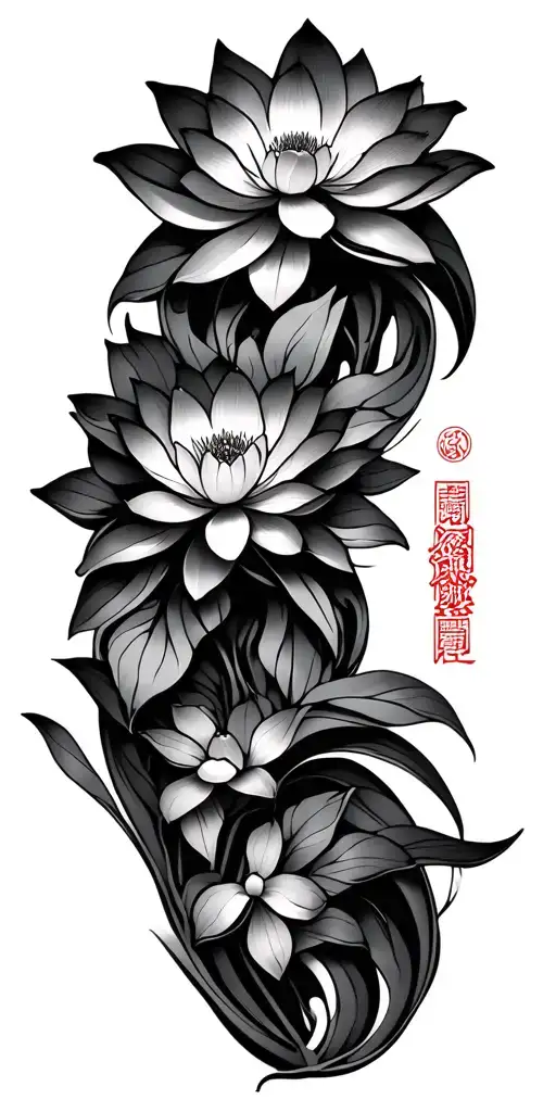 "japanese neo traditional" lotus flower intertwined tattoo design idea