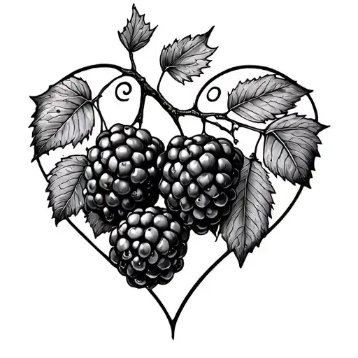 blackberries and vine creating a heart shape outline tattoo design idea