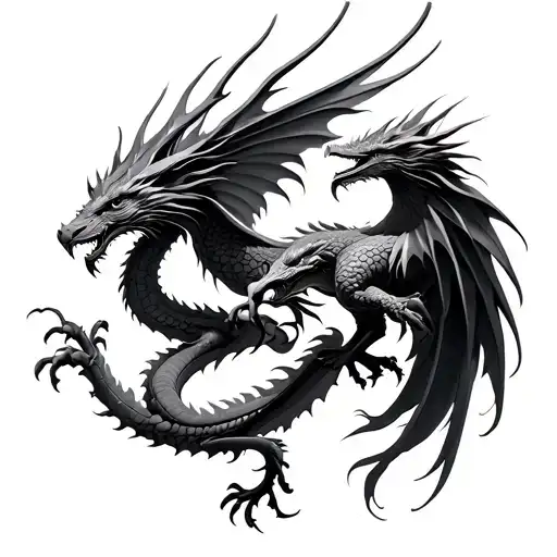 dragon and phoenix flying into each other tattoo design idea
