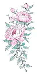 peonies, wildflowers, vines wrapping tattoo design idea