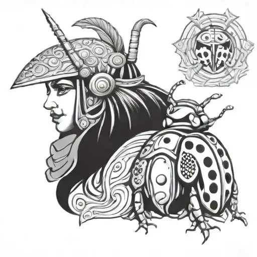Trojan warrior and lady bug sitting together tattoo design idea