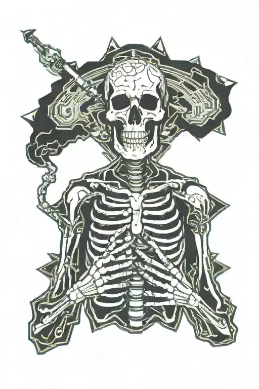 Skeleton smoking a cigarette tattoo design idea