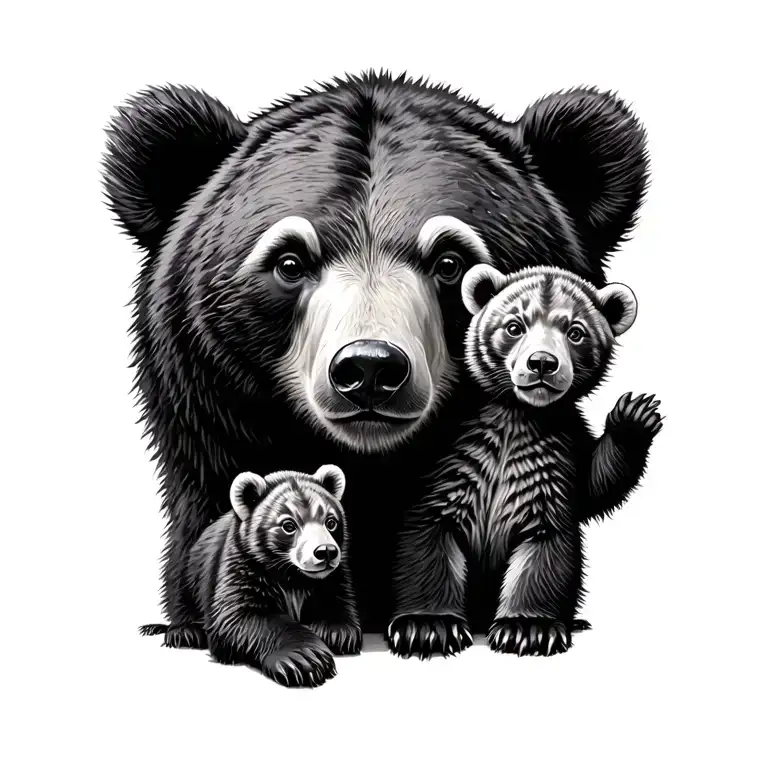 mamma bear with to cubs tattoo design idea