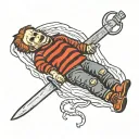 create a scene featuring Michael Myers, Freddy Krueger, Jason Voorhees, Jigsaw, and Chucky. tattoo design idea