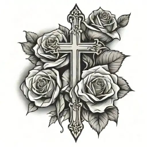 three crosses on bottom with three roses going up  tattoo design idea