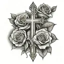 three crosses on bottom with three roses going up  tattoo design idea