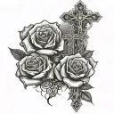 three crosses on bottom with three roses going up  tattoo design idea
