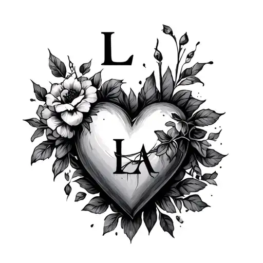 initial L and a heart tattoo design idea