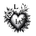 initial L and a heart tattoo design idea