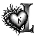 initial L and a heart tattoo design idea