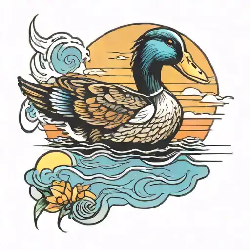 colorful sunset and duck memorial tattoo design tattoo design idea