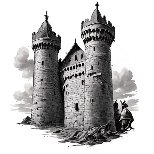 mideval tower and knight half sleeve tattoo tattoo design idea