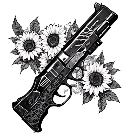 Guns And sunflowers and leopard print tattoo design idea