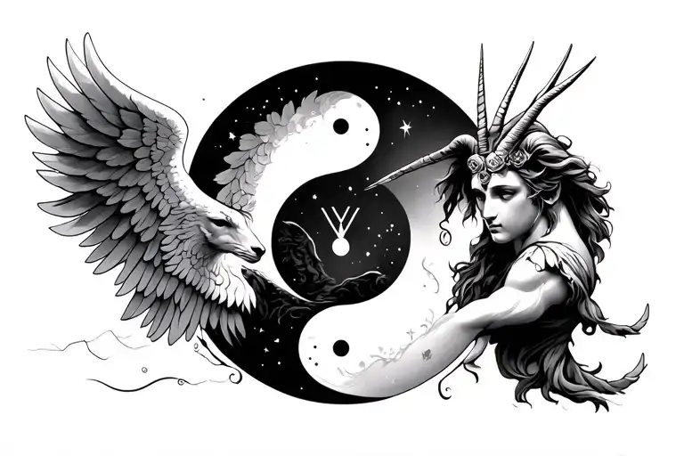 Aesthetic desian-03/01/2007(roman numerals) with Angel Michael and Capricorn and ying/yang tattoo design idea