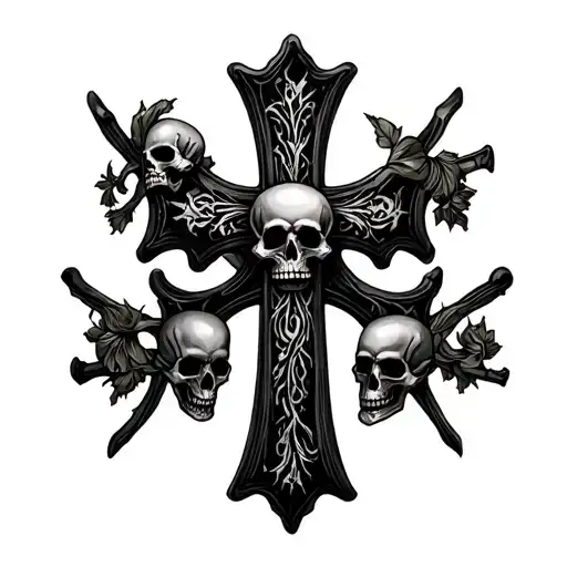  back black cross with skulls tattoo design idea