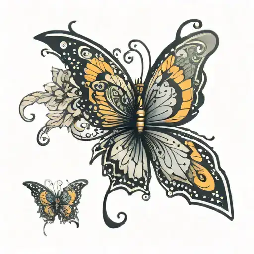 A PNG cutout of a butterfly tattoo with no background. The tattoo features a large butterfly with its wings spread wide  tattoo design idea