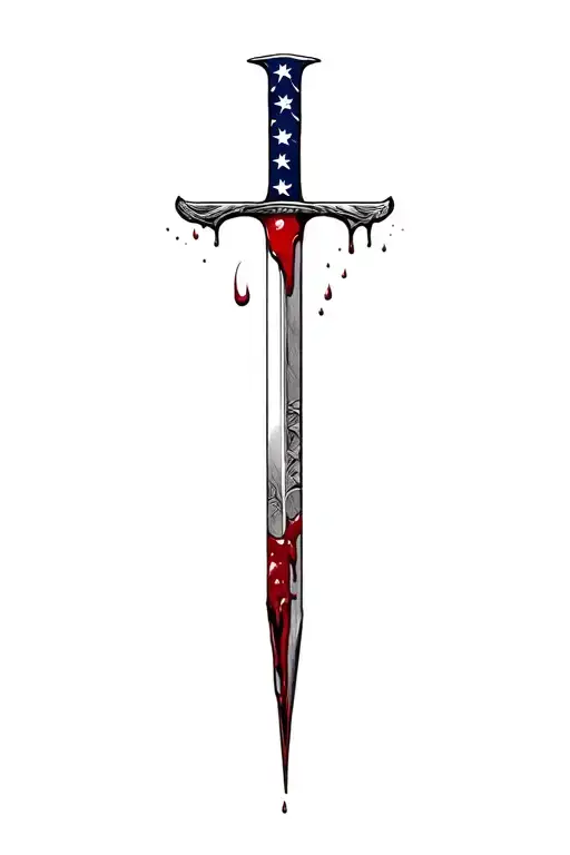 blood dripping and usa flag and long blade tattoo design idea