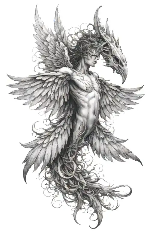 half angel half demon wings spread tattoo design idea