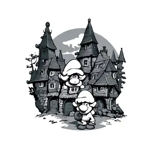 Smurf village tattoo design idea