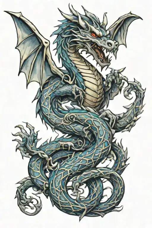 medieval dragon intertwined tattoo design idea