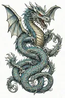 medieval dragon intertwined tattoo design idea