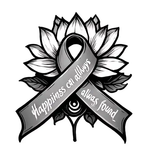 Domestic Violence ribbon with lotus flower, ouroboros, and the quote "happiness can always be found" from Harry Potter tattoo design idea
