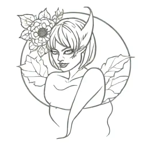 Halloween pumpkin flower mothman pinup tattoo design idea