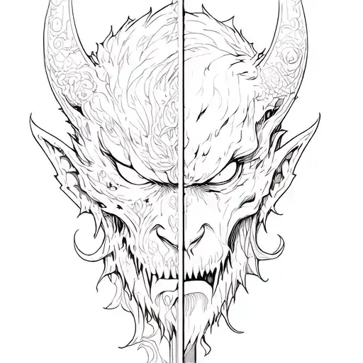 Combination: Oni + Shinigami • One face is half Oni, the other half Shinigami (half demon - half angel of death) • Sword tattoo design idea