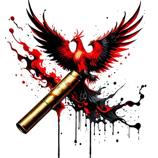 a fired shotgun shell with phoenix rising from the smoke tattoo design idea