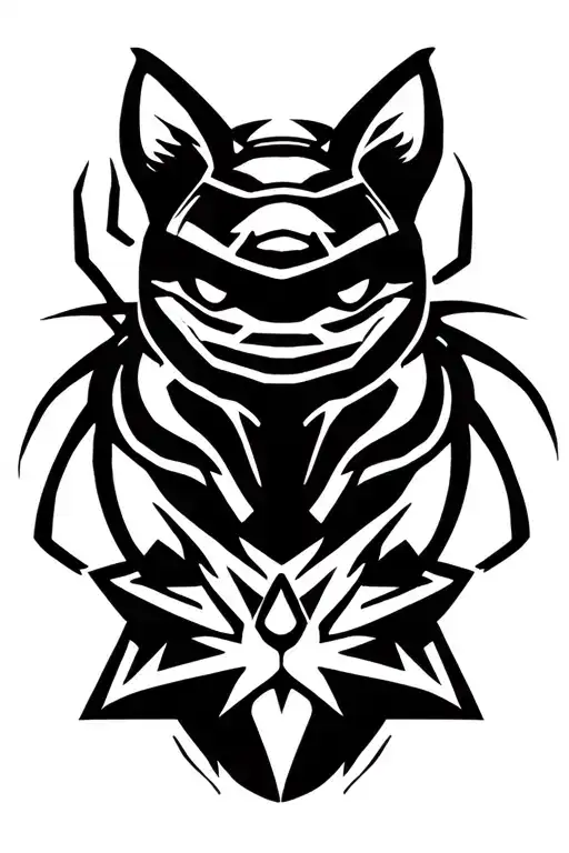 Raven, beetle, ninja turtle face, atom symbol, dc comics logo, pentagram and a cat face tattoo design idea