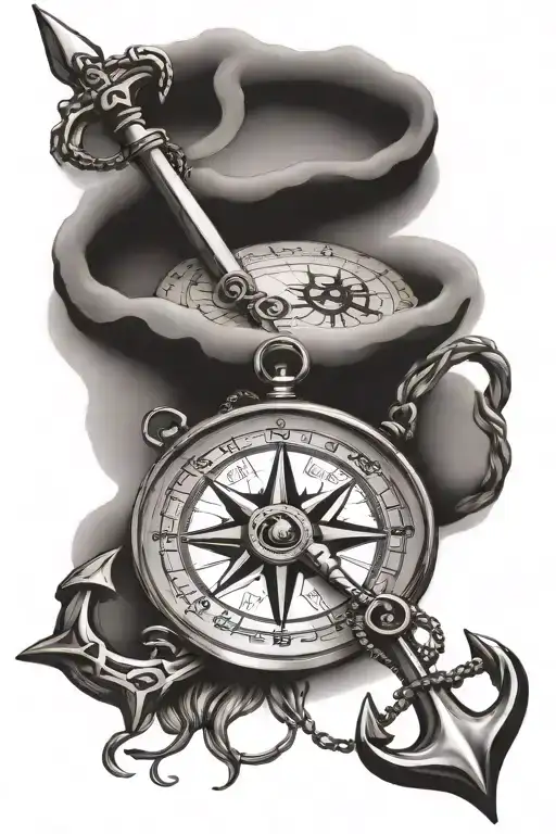compass and anchor connected tattoo design idea