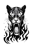 black panter face and human face angry with fire underneath the face  tattoo design idea