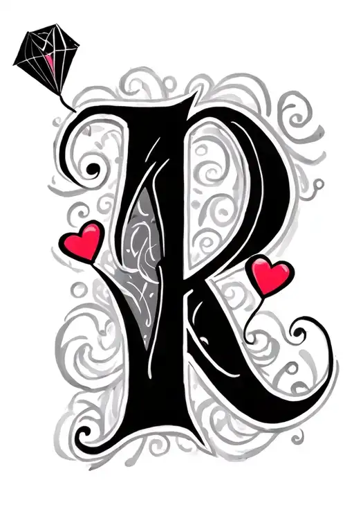 kite with hearts and P and K letter tattoo design idea