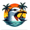 loud seagull head with palm trees colors sunset tattoo design idea