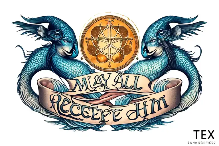 "May All Receive Him" pisces, Gemini, Aries Libra zodiac sign intertwined tattoo design idea