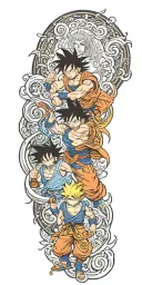 anime sleeve with goku, monkey d luffy, and the elric brothers tattoo design idea