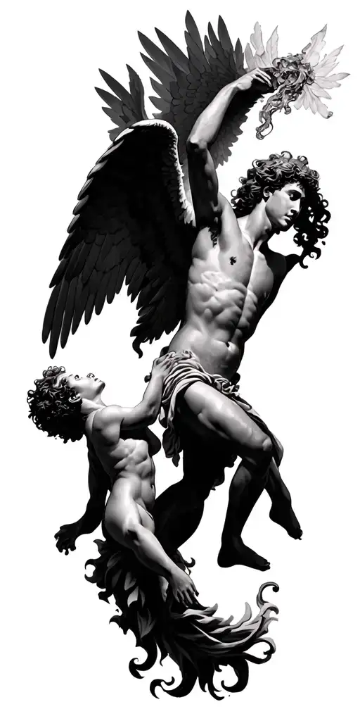 Dionysus and fallen angel falling tattoo design idea