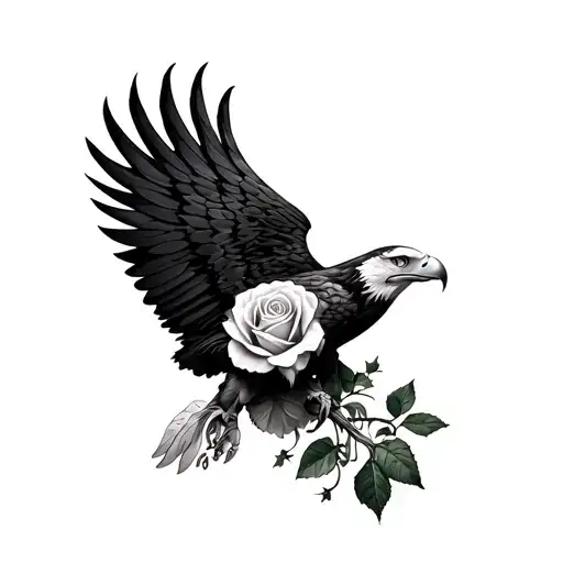 eagle wing and rose tattoo design idea