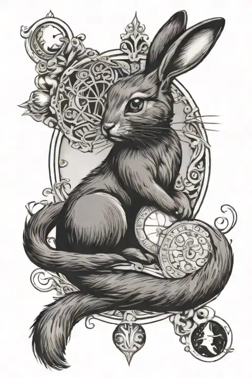 tarot card rabbit cat moon tattoo design idea