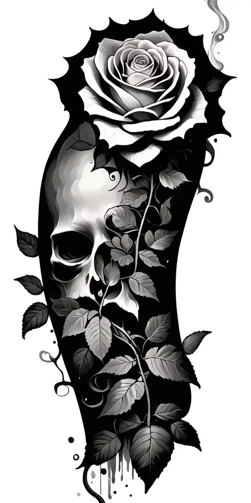 rose vine, supernatural anti possession, smoke rising background, sleeve tattoo design idea
