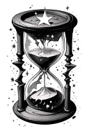 an hourglass broken at the top with stars refilling the top with stars, increasing the time of the hourglass tattoo design idea