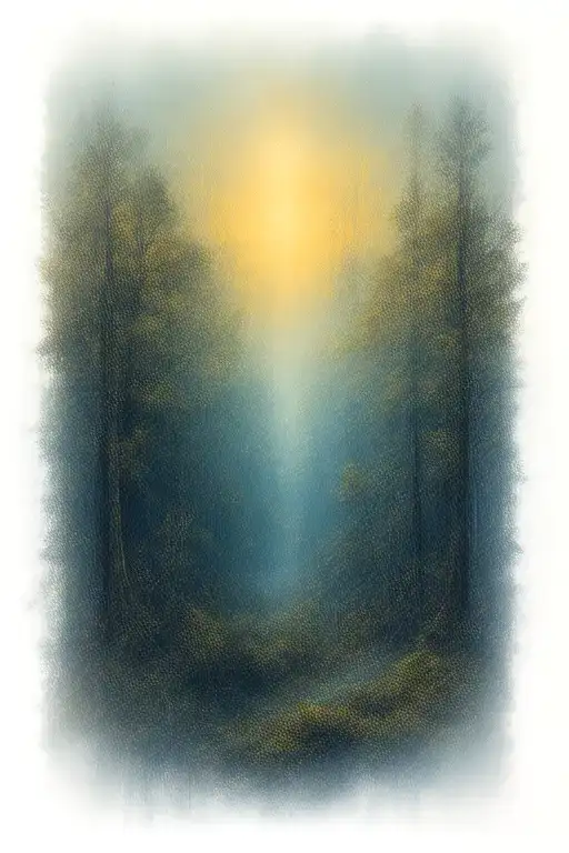 massive forest landscape with microchip in background tattoo design idea