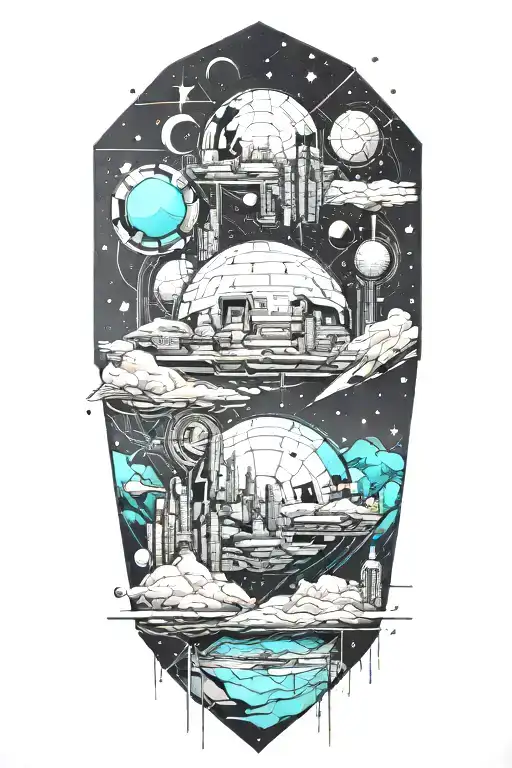 A Geometric Space Landscape Inspired By Technology Incorporating A Small Amount Of Cyan Tattoo tattoo design idea
