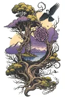 mysterious ways or paths from the purple sea to the mountains and the second to the woods tattoo design idea