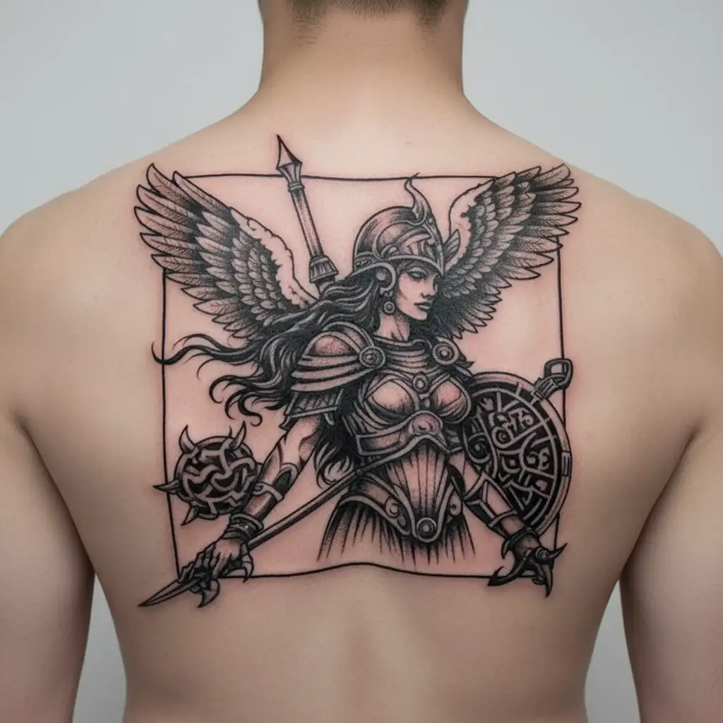 ATHENA GODDESS OF WAR ARMOR tattoo design idea