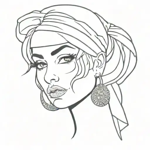 gangster Versace logo line art with a bandana over her nose and mouth. no snakes in her hair tattoo design idea