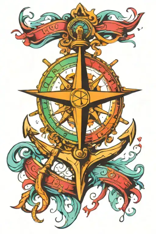family compass anchor tattoo design idea