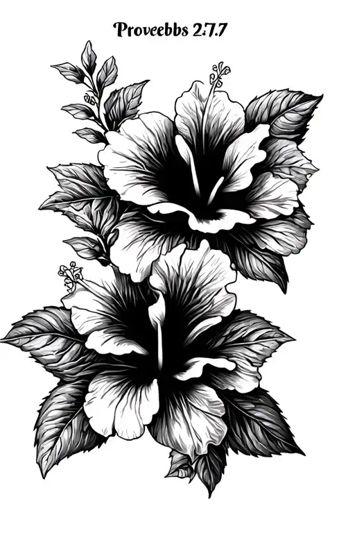 "Proverbs 27:17" 2 hibiscus flowers tattoo design idea
