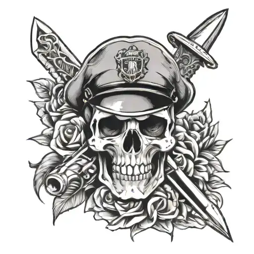 police Skull Dagger tattoo design idea