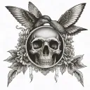 hummingbirds butterfly sunflower mirror skull tattoo design idea